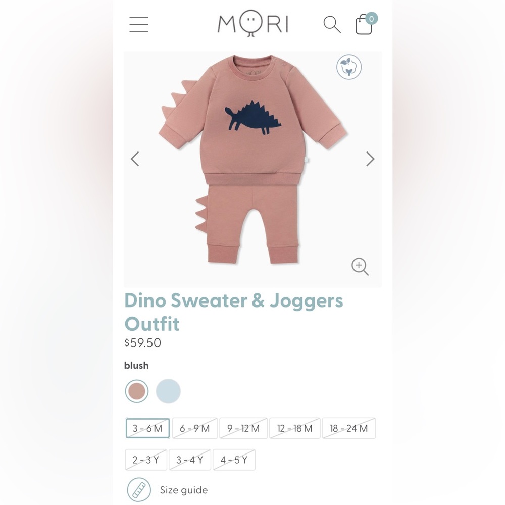 NWT Mori Dino Sweater & Joggers Set (9-12M) (pink)